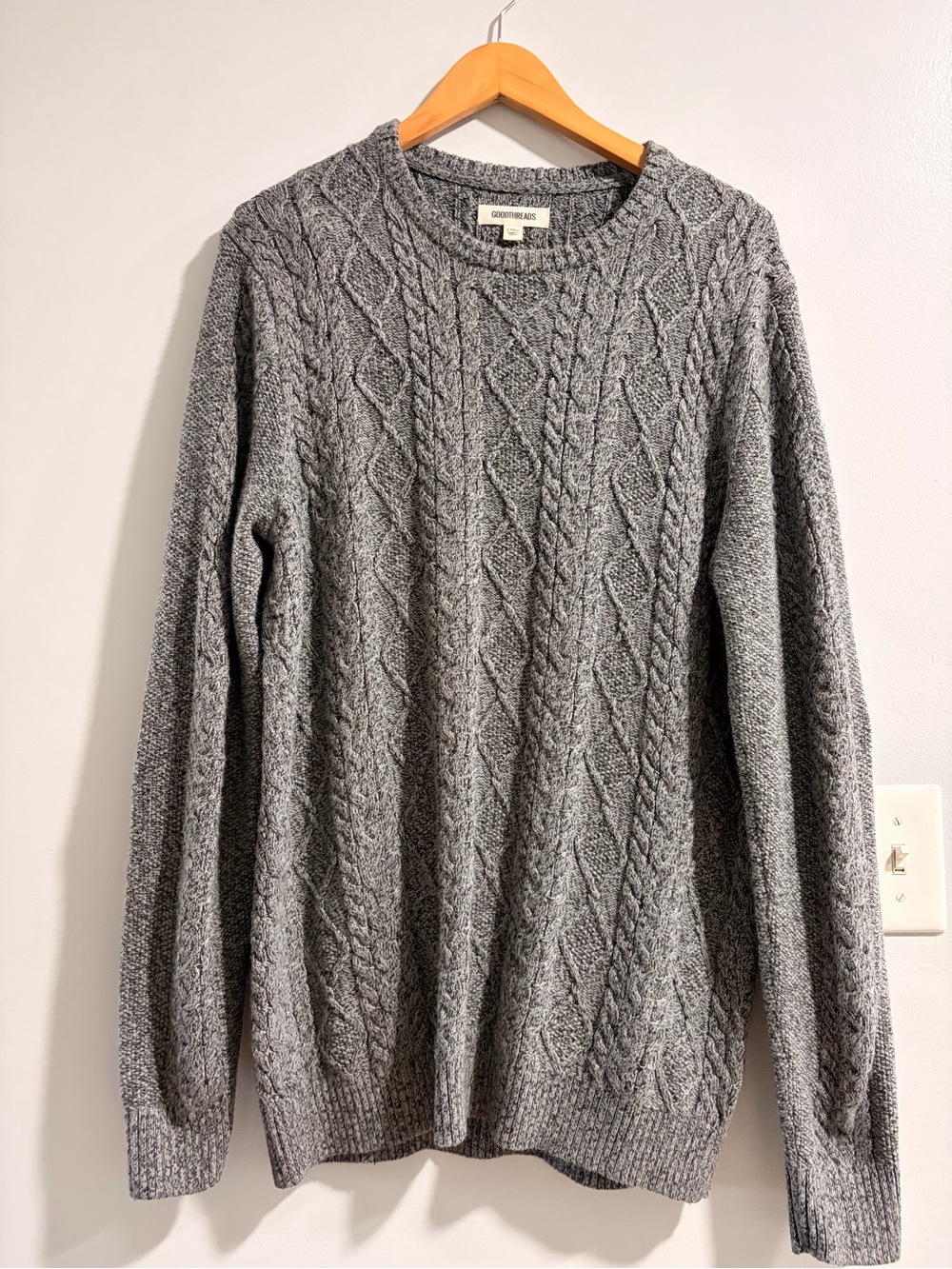 Goodthreads Gray Cable-Knit Crewneck Sweater